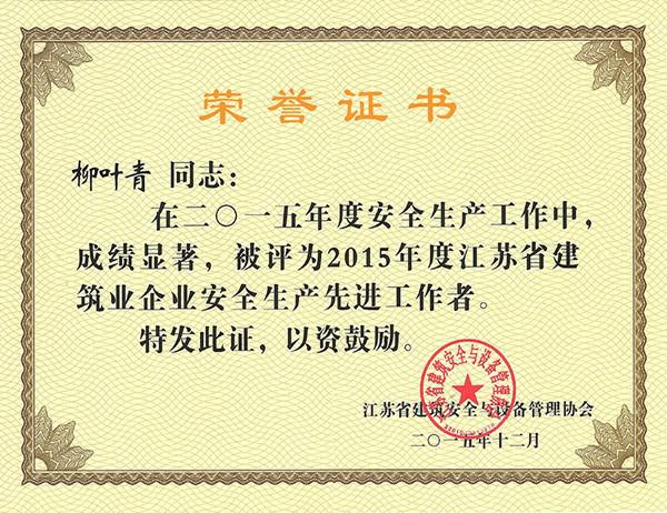 柳葉青2015年安全生產(chǎn)先進工作者