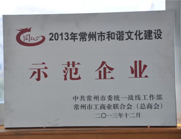 2013年常州市和諧文化建設(shè)示范企業(yè)