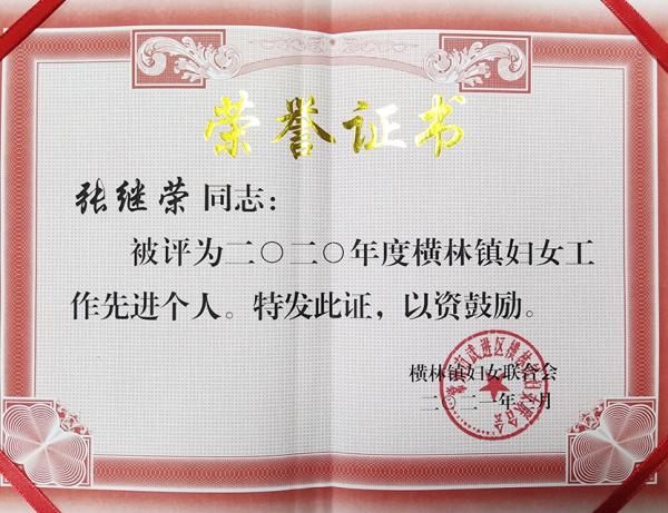 張繼榮 2020年度橫林鎮(zhèn)婦女工作先進(jìn)個人