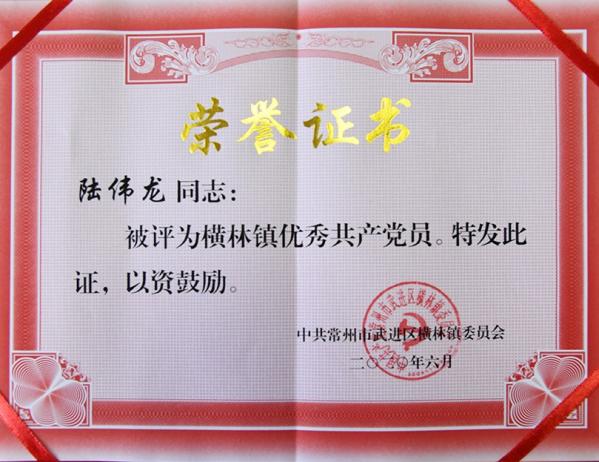 陸偉龍 優(yōu)秀共產(chǎn)黨員